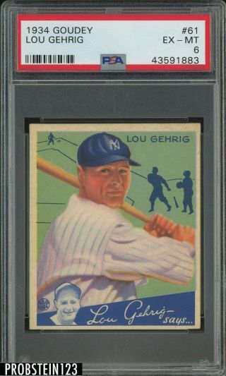 1934 Goudey 61 Lou Gehrig York Yankees Hof Psa 6 " Razor Sharp Corners "