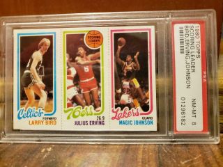 1980 Topps Larry Bird,  Julius Erving,  Magic Johnson Rookie Psa 8
