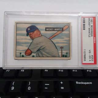 1951 Bowman 253 Mickey Mantle Yankees Rc Rookie Hof Psa Vg - Ex 4