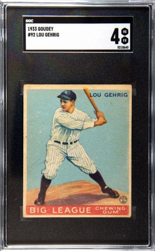 1933 Goudey Lou Gehrig 92 Sgc 4 Vg - Ex