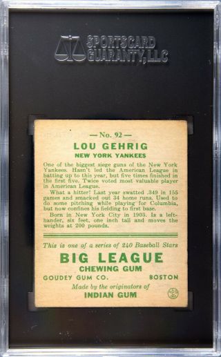1933 Goudey Lou Gehrig 92 SGC 4 VG - EX 2