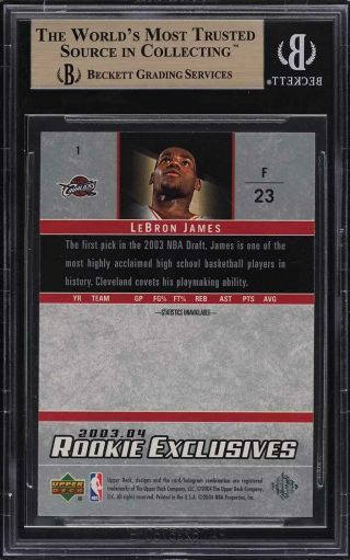 2003 Upper Deck Exclusives LeBron James ROOKIE RC 1 BGS 10 PRISTINE 2