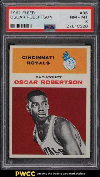 1961 Fleer Basketball Oscar Robertson Rookie Rc 36 Psa 8 Nm - Mt