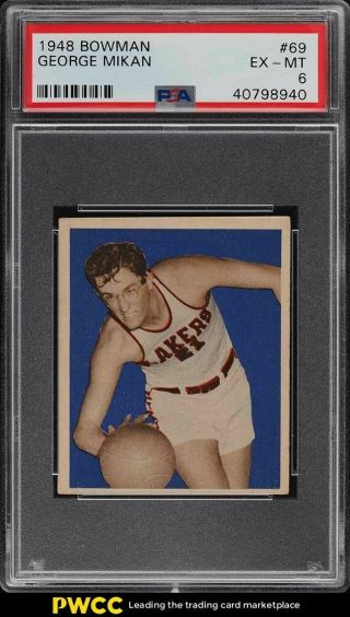 1948 Bowman Basketball George Mikan Rookie Rc 69 Psa 6 Exmt