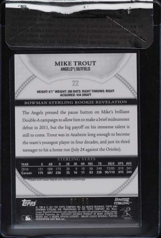 2011 Bowman Sterling Gold Refractor Mike Trout ROOKIE RC /50 BGS 9 Raw Review 2
