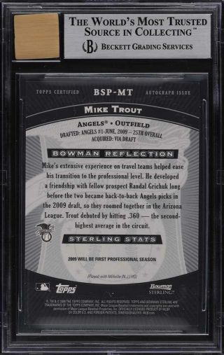 2009 Bowman Sterling Prospects Mike Trout ROOKIE RC AUTO MT BGS 9 2