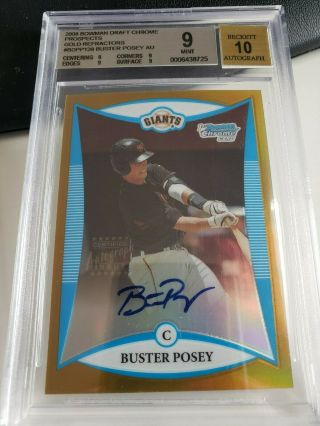 2008 Bowman Chrome Gold Refractor Buster Posey Bgs 9 Autograph Rc W/10 Auto