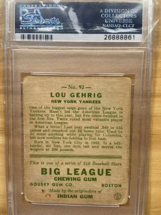 1933 Goudey Lou Gehrig 92 PSA 26888861 Good,  2.  5 2