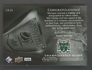 2011 - 12 Upper Deck Exquisite Championship Bling LeBron James Gold Ink AUTO 17/35 2