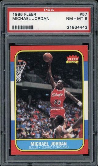 1986 Fleer Basketball 57 Michael Jordan Rc Rookie Old Label Nm - Mt Psa 8