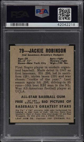 1948 Leaf Jackie Robinson ROOKIE RC 79 PSA 6 EXMT 2