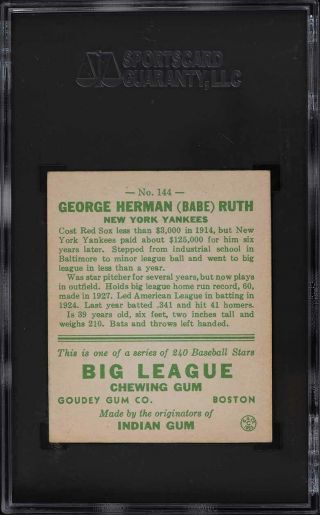 1933 Goudey Babe Ruth 144 SGC Auth 2