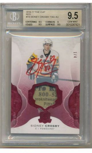 16/17 Ud The Cup Sidney Crosby Red Auto Logo Tag Patch 1/4 1/1 Bgs 9.  5 Insane