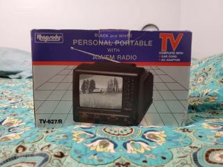 Vintage Rhapsody Portable Black & White Tv W/ Am/fm Radio - - -