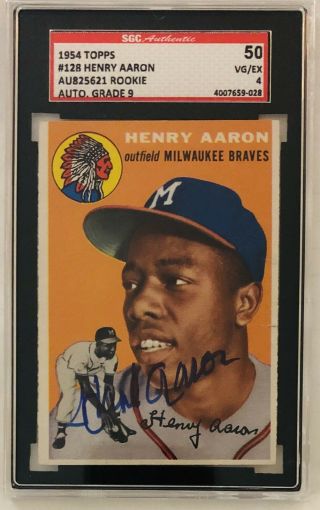1954 Topps Hank Aaron 128 Rookie Card Rc Auto Sgc 9 & 50 Autographed