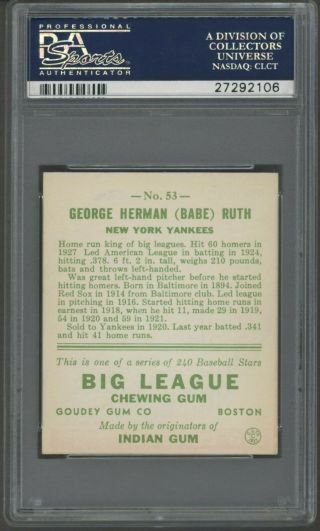 1933 Goudey 53 Babe Ruth York Yankees HOF PSA 6 EX - MT 