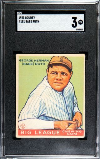 1933 Goudey 181 Babe Ruth Sgc 3 Vg (color)