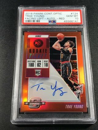 Trae Young 2018 Contenders Optic 124 Facing Left Red /149 Auto Rookie Rc Psa 10