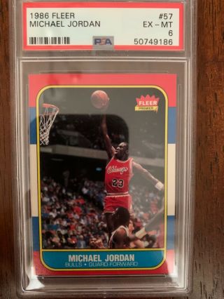 Michael Jordan 1986 Fleer Rc Rookie 57 Psa 6 Ex - Mt