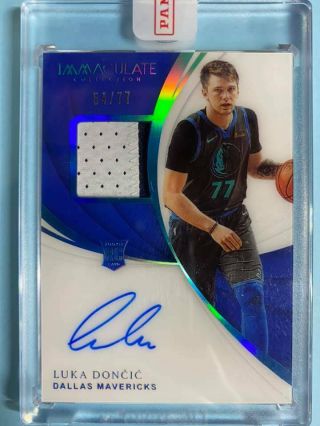 2018 - 19 Panini Immaculate Luka Doncic Jersey Number Rookie Patch Auto Rpa /77
