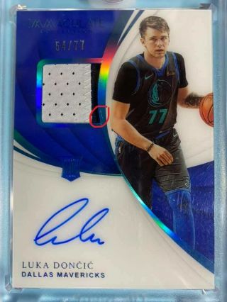 2018 - 19 Panini Immaculate Luka Doncic Jersey Number Rookie Patch Auto RPA /77 2