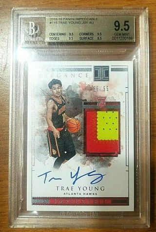 Trae Young - - 2018 Panini Impeccable Rc Patch Auto /99 - - Bgs 9.  5 Gem
