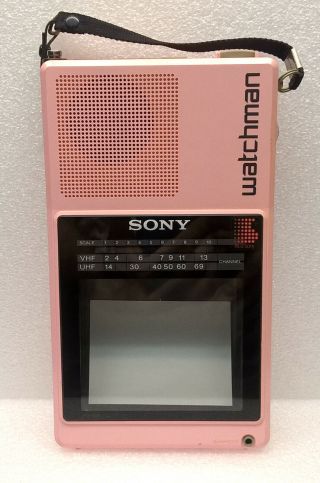 Sony Watchman Model Fd - 42a,  4 " B&w Analog Tv,  1987,  Pink,