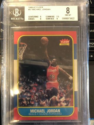 1986 - 87 Fleer 57 Michael Jordan Bulls Rc Rookie Hof Bgs 8 W/ 9 Centering