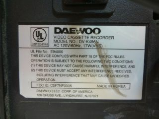 Daewoo DV - K486N 4 - Head VCR VHS Cassette Player No Remote 3