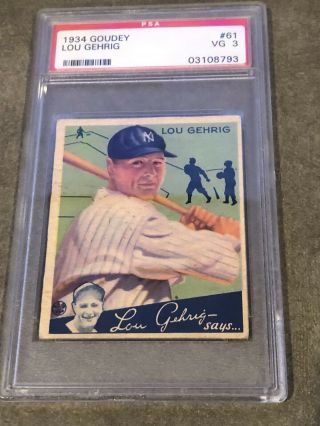 1934 Goudey Lou Gehrig 61 Psa 3 Vg