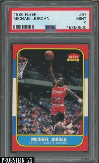 1986 Fleer Basketball 57 Michael Jordan Rc Rookie Hof Psa 9 " Pristine "