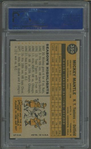 1960 Topps 350 Mickey Mantle York Yankees HOF PSA 7 