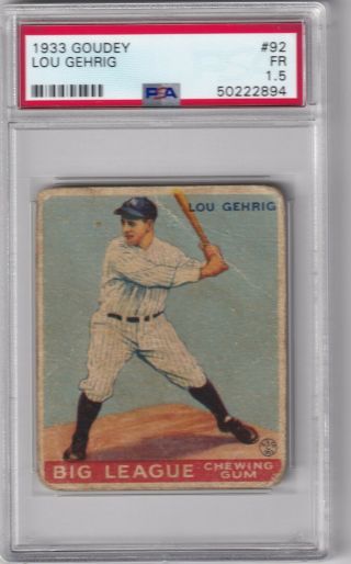 1933 Goudey 92 Lou Gehrig - Psa 1.  5 Fr Fair York Yankees