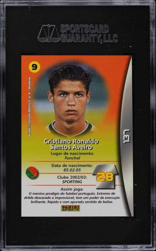 2002 Panini Mega Craques Cristiano Ronaldo ROOKIE RC 137 SGC 9 2