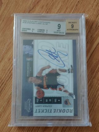 2009 - 10 Playoff Contenders Rookie Ticket 106 Stephen Curry Auto Rc Bgs 9