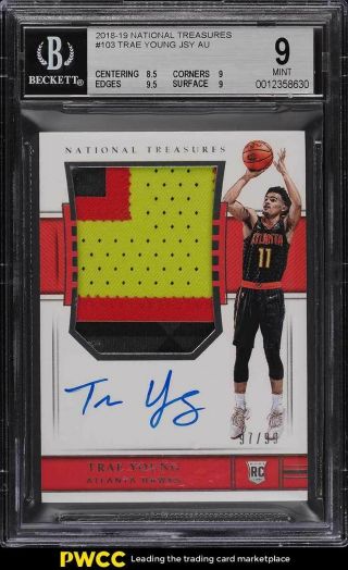 2018 National Treasures Trae Young Rookie Rc Patch Auto /99 103 Bgs 9