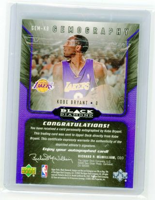 2003/04 Black Diamond Kobe Bryant Auto Autograph LA Lakers GEM - KB Gemography 2