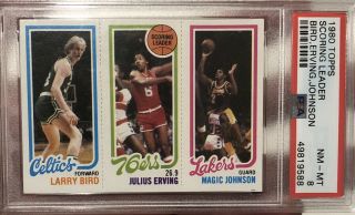 1980 Topps Basketball Larry Bird & Magic Johnson Rookie Rc Psa 8 Nm - Mt