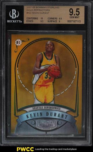 2007 Bowman Sterling Gold Refractor Kevin Durant Rookie Rc /99 Kd Bgs 9.  5 Gem