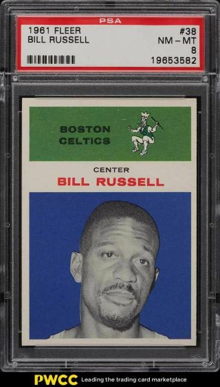 1961 Fleer Basketball Bill Russell 38 Psa 8 Nm - Mt