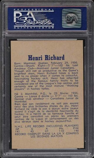 1957 Parkhurst Henri Richard ROOKIE RC M4 PSA 8 NM - MT 2