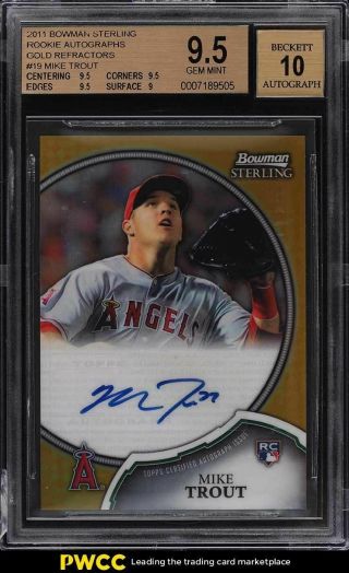 2011 Bowman Sterling Gold Refractor Mike Trout Rookie Rc Auto /50 19 Bgs 9.  5