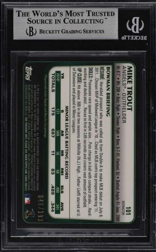 2011 Bowman Chrome Blue Refractor Mike Trout ROOKIE RC /199 101 BGS 9 2