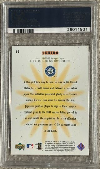 2001 SP AUTHENTIC 91 ICHIRO SUZUKI PSA 10 GEM 0250/1250 2