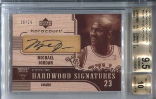 Michael Jordan Bgs 9.  5 2005 - 06 Ud Hardcourt Hardwood Signatures Auto 18/25 Pop 1