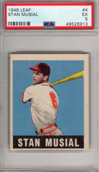 1948 Leaf Stan Musial Rookie 4 Psa Graded 5 Ex - " Bright Card "