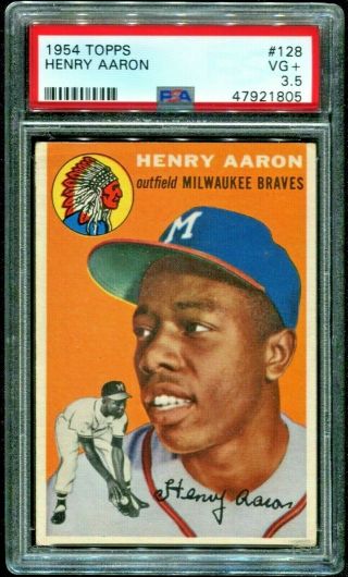 1954 Topps 128 Hank Aaron Rookie Psa 3.  5 Vg,  " Hot Rookie - To The Hobby "