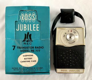 Vtg Ross Jubilee 7 Transistor Model Re 777 Am Radio W Case Earphones & Box