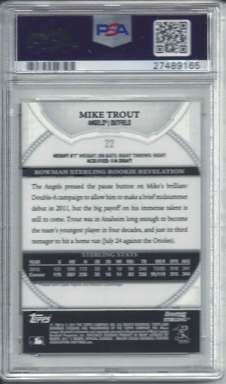 2011 Bowman Sterling 22 Mike Trout Rookie RC PSA 10 2