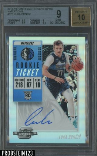 2018 - 19 Contenders Optic Prizm Rookie Ticket Luka Doncic Rc Auto Variation Bgs 9